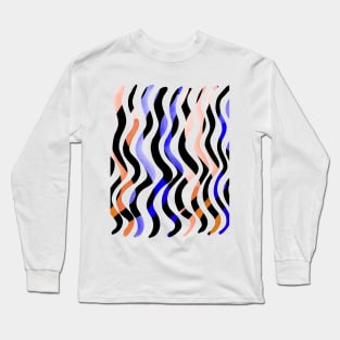 Wavy lines - orange, blue and black Long Sleeve T-Shirt